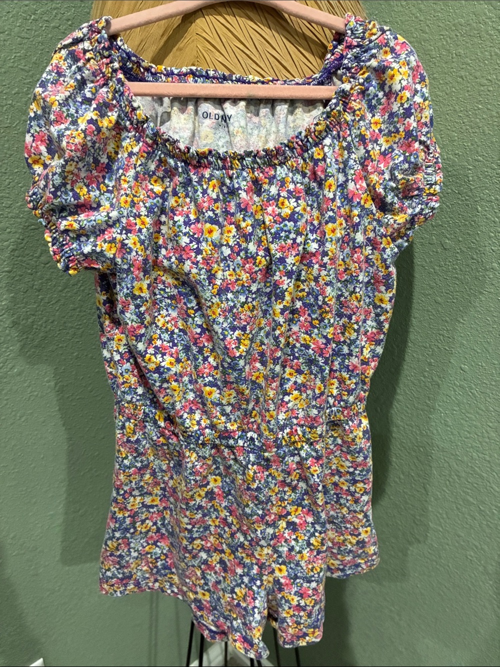 Old Navy Floral Puff-Sleeve Tunic Top - Blue, Yellow, Pink